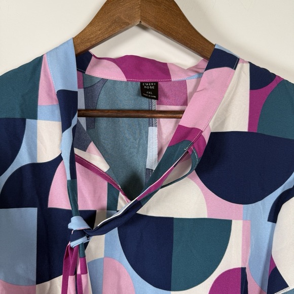 Emery Rose Women's Shirt Geometric Blue Pink Purple Career Ruffle Size 4XL - Picture 4 of 6